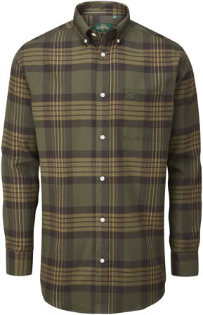 Alan Paine M's Ilkley Flannel Button Down Collar Shirt Olive Check