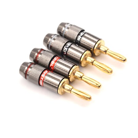 4 stycken guldpläterade BFA 4 mm banananslutningskontakter