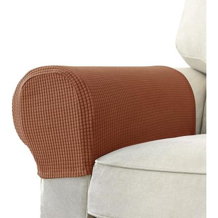 2 kpl Jacquard-joustava sohvan käsinojan peite, liukumaton huonekalujen suoja, käsinojan peite sohvalle ja keinutuolille, Ruskea Russet Brown