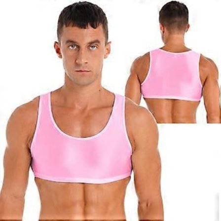 Miesten hihaton lihaspuolikas T-paita Perus Tank Top Crop Topit Fitness Kuntosali Urheiluliivit (M pinkki)