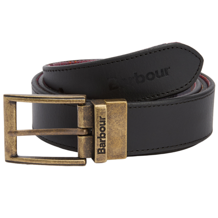 Barbour M's Reversible Tartan Leather Belt Black/Modern Tartan