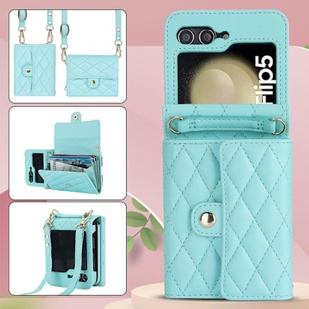 Lommebokdeksel for Samsung Galaxy Z Flip 6, for Z Flip 6 skinndeksel med kortholder og snor crossbody-reim Z Flip 6-deksel