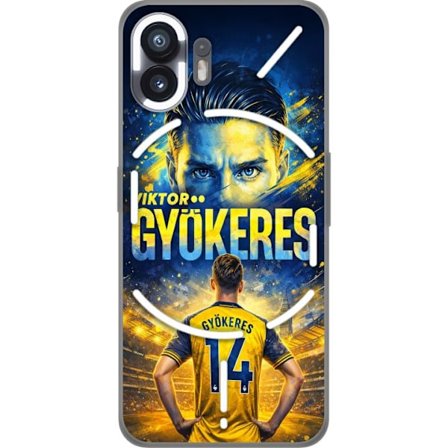 Kompatibelt Mobildeksel til Nothing Nothing Phone (2) Viktor Gyökeres fotballplakat i gult og blått med dramatisk stadionbakgrunn, sportillustrasjon