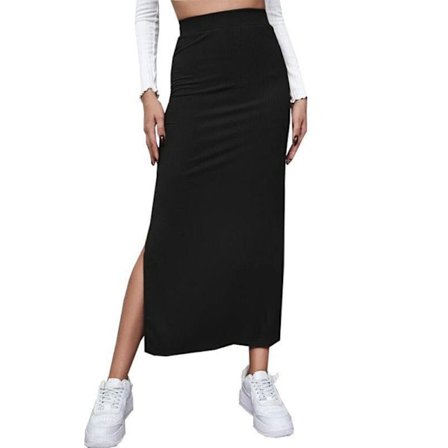 Hög midjade delade lårstickad lång tight kjol