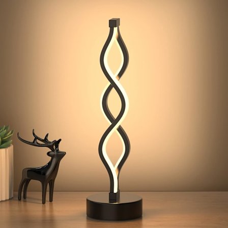 Svart uendelig spiral LED-skrivebordslampe, dimbar sengelampe i metall, berøringsbryter, tre fargetemperaturer, 34,44 cm høy.-FA-
