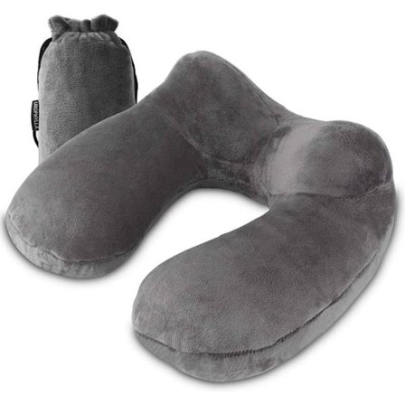 Oppustelig rejsepude, 100% blød fløjl oppustelig nakkepude til rejser, fly, tog, bil, kontor med kompakt taske, åndbar vaskbar