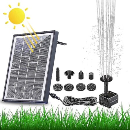 6W Solardriven Fontän - Inbyggt 1500mAh Batteri, Uppgraderad Solvattenpump, Vattenpump med 6 Fontänstilar för Trädgård, Flytande Solvattenpump