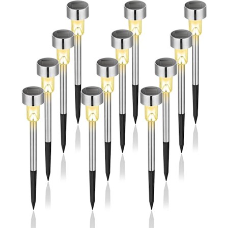 Aurinkovalot, ulkoilman puutarhan LED-valaisin maisema-/polkuvalot ruostumaton teräs - 12 pakkausta