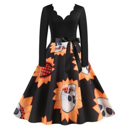Halloween Klänningar Cocktail Swing Klänning För Kvinnor Orange M