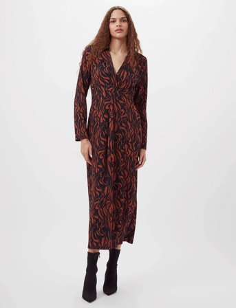 French Connection Zaria Textured Midi Dress - Brown - XS