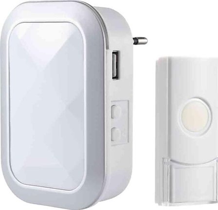 GELIA DØRKLOKKE TRÅDLØS 80M KOMPLETT HVIT 230V