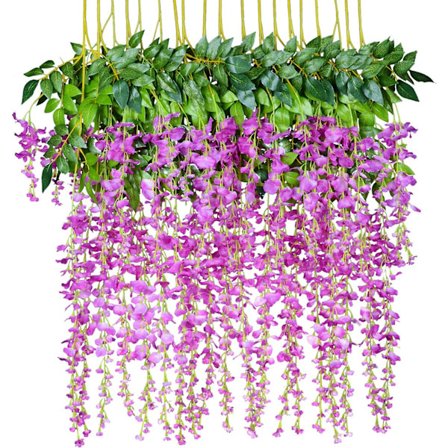 12 stk. Kunstige Blomster Silke Wisteria Vine Ratta Hængende Blomst til Bryllup Have Floral DIY Stue Kontor Dekoration