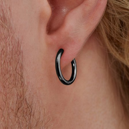 Ørepynt i svart stål for menn - Øreringer med Anheng