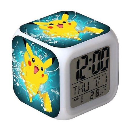 Väckarklockor, Pikachu Nattlampa Barnväckarklockor med 3-sidigt Pikachu-mönster & 7 sorters LED Glödande Wake Up Sängklocka Presenter till sovrummet