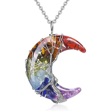 Chakra Krystallkjede Livets Tre Trådviklet Månestein Hengesmykke Reiki Lmell Gave