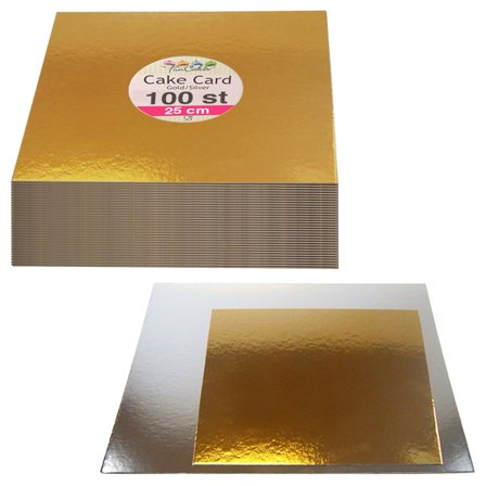 Neliönmuotoiset Kakkualustat Kulta & Hopea 25 cm 100-pakkaus