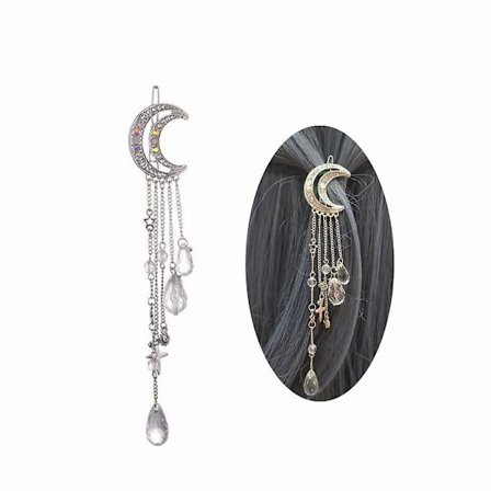 Wabjtam Romantiske Rhinestone Halvmåne Stjerne Charm Hårklemmer, Krystal Perler Kvast Dråbe Hårnåle Kæde Hårnål Til Kvinder Piger Brude Smykker Hår