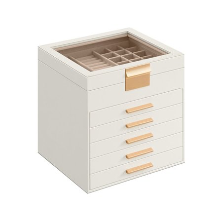 Rootz smykkeskrin - Opbevaringsetui - Smykkeholder - MDF PU-fløjlglas - Elegant design - Kompakt størrelse - Letvægts - 20,3 cm x 23,1 cm x 22,8 cm