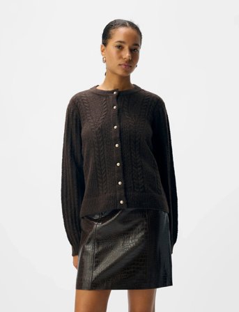 Object Objflora Re Ls Knit Button Cardigan Noos - Brown - S