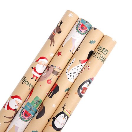 20-pack julpapper, kraftpapper - snöflingor, bilar och julgranar, ränder och God Jul-