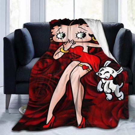 Betty Boop Slängfilt för soffa,stickad Slängfilt med tofsar, dekorativ mjuk stickad filt Släng flera storlekar för vuxna barn Tonåringar Great B 