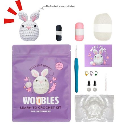 Woobles Lær Dig at Hækle Kit, Hæklet Plysdyr DIY Hæklesæt til Begyndere