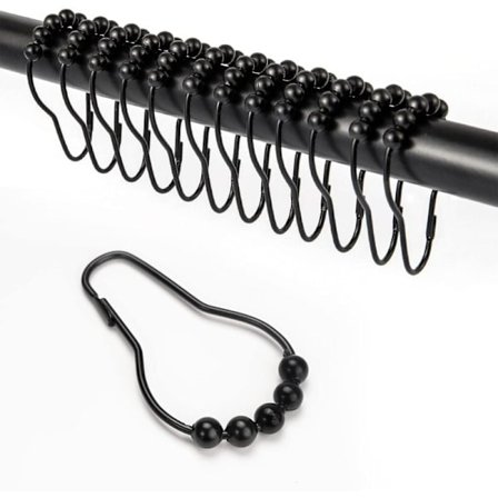 12-pack duschdraperikrokar med glidsystem, duschdraperiringar i rostfritt stål, lämpliga för duschdraperistänger i badrum (svart)