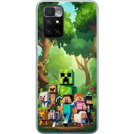 Kompatibel Mobilcover til Xiaomi Redmi 10 Klodset pixeleret spilverden med grønne figurer og dyr i frodig skovmiljø