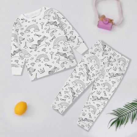 Kreative Barn DIY Graffiti Pyjamas Hjemmesett, Fargelegg Dine Egne Soveklær Pyjamas for Gutter & Jenter Enhjørning