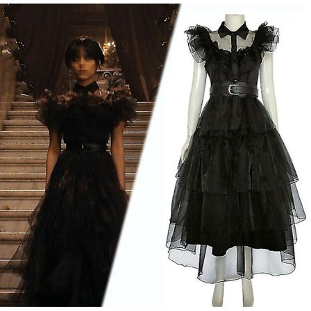 Wednesday Adams Cosplay Wednesday Dansekjole Kostume Gotisk Peter Pan Cosplay - Perfekt