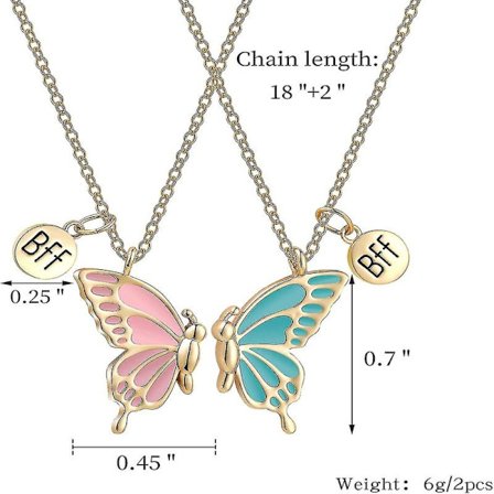 Emalje Sommerfugl Bff Halskæder Kompatible 2, Venskabshalskæde Kompatibel Bedste Ven Fødselsdagsgave Sølv