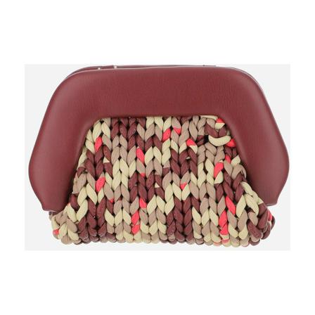 THEMOIRè Clutch Taske made of vegan nappa leather Woven design Magnetic top closure Recycled nylon lining Adjustable and removable shoulder strap 