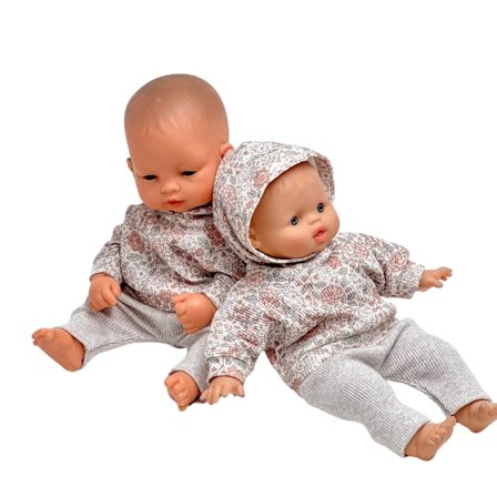 Dres z kapturem dla lalki Miniland 32 cm i Minikane 28 cm, pastelowe kwiaty