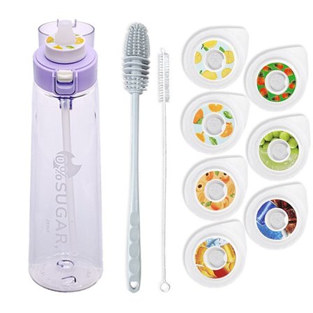 7 smaker, 650 ml startkit Fruktiga smaker BPA-fri med sugrör Välj smak kapsel Doft 0 Socker och vattenkopp Inkluderar koppborste - lila