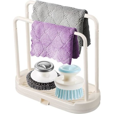 Keittiösienen pidike tiskirätin pidike, tiskialtaan valutusritilikkö sienen, tiskirätin, liinan, harjan säilytykseen (harmaa)