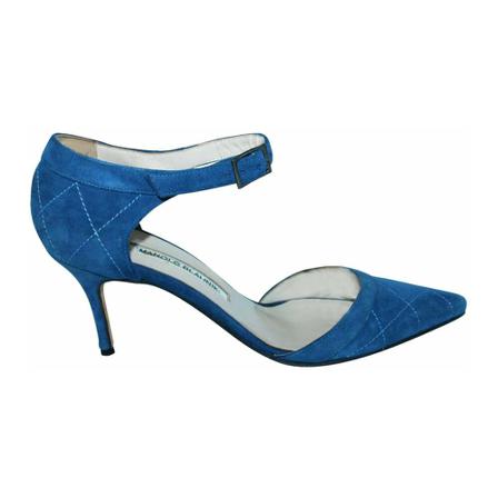 Manolo Blahnik Pre-owned Suede Quilted Heels Blå, Dame Vintage Sko, Størrelse: 37 EU