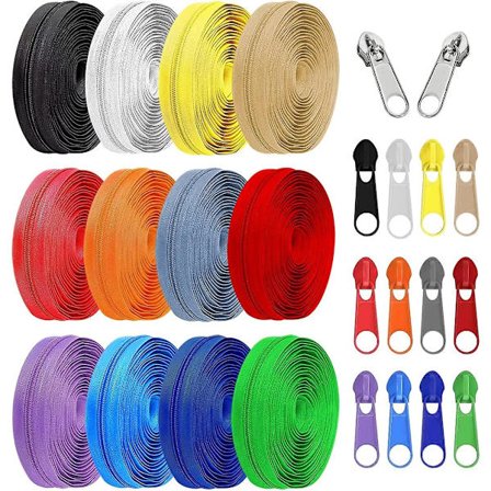 36 meter 12 st #5 dragkedjor per meter för sömnad Olika längder Nylon dragkedjor med 96 st färgglada och silverreglage för blandade tillbehör för