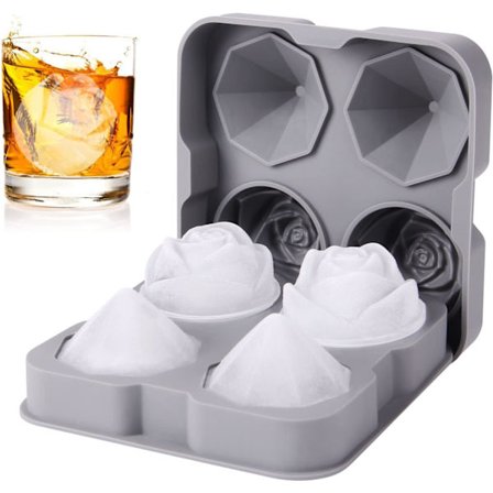 Isterningebakke, 2 Silikone Rose Isbakker & 2 Diamant Isboldmaskiner