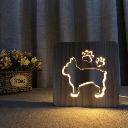 LED Wooden Carving Nattlys USB Power Puppy Mønster T1898W