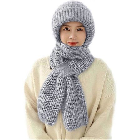 Dame Hue og Halstørklæde Integreret Beskyttelse Vindtæt Hue Halstørklæde Vinter Varm Strikket Fortykkelse Beanie Hue Halstørklæde Mode Ørebeskyttelse 