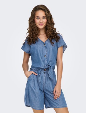ONLY Onlbea Siesta Ss Knot Dnm Shirt Bj - Blue - L