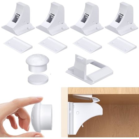 Magnetiske børnesikringsskabslåse til børn 4 stk. + 1 nøgler, babysikkerhedslås til skabe og skuffer med klæbemiddel