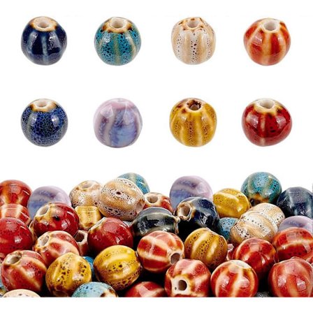 80 kpl 11 mm halkaisijaltaan keraamisia pyöreitä helmiä, 8 väriä, hienoja antiikkilasitettuja käsintehtyjä posliinihelmiä, joissa on 2 mm reikä, 