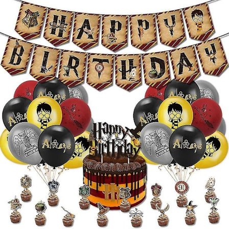 Dekorationer til Harry Potter fødselsdagsfest, balloner, tillykke med fødselsdagen-banner, kagedekorationer, troldmandsfødselsdagsfestdekoratione...