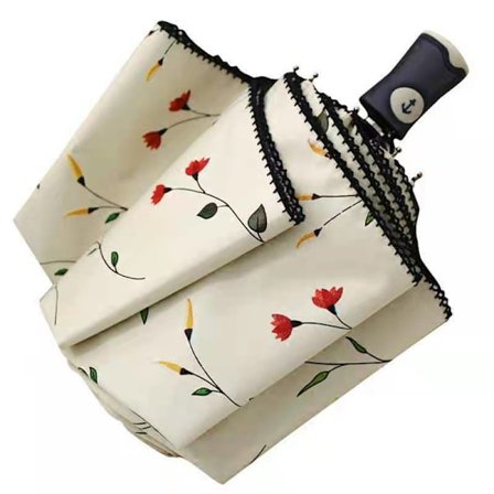 Lille fragmenteret blomst UV solskærm paraply, kompakt sammenklappelig rejse paraply, automatisk åbning og lukning, vind, regn og UV beskyttelse Umbr