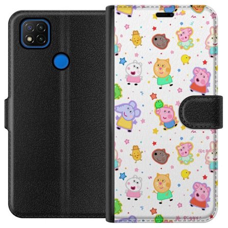 Kompatibelt Lommeboketui til Xiaomi Redmi 9C Fargerike tegneserie dyrekarakterer i en leken stil med stjerner og prikker på en lys bakgrunn