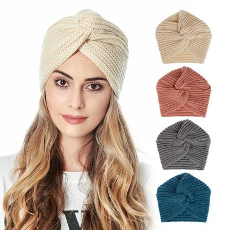 Hodeplagg for kvinner Jentehatt Hold varm hatt Mote Høy kvalitet Høst Vinter Crossover Hat Muslimsk stil Ull Ren farge 4 stk (Beige+Rosa+Lyse G