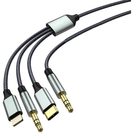 1M USB C till Aux Ljudkabel Bil 3.5mm Nylonkabel Jackkabel (3 i 1 Kabel) för Hörlurar, Smartphone