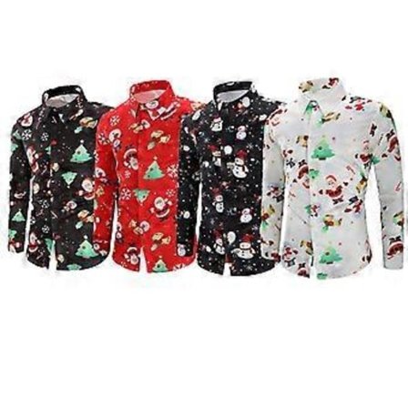 Herr Långärmad Rolig Julskjorta (M Svart Jul)
