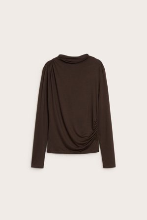 Kappahl | Langermet topp med drapering | Mørkebrun